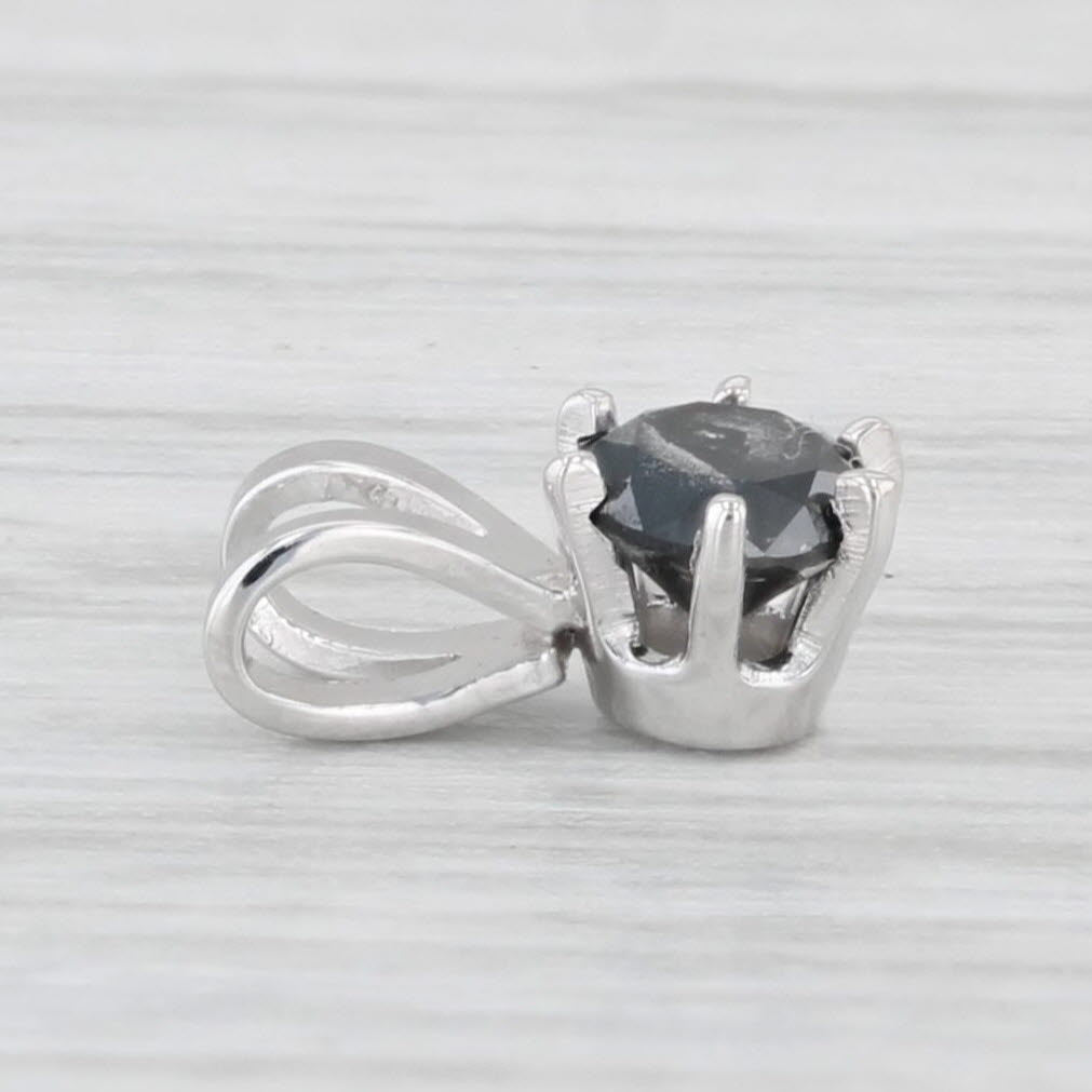 Light Gray New Small 0.25ct Black Diamond Solitaire Pendant 14k White Gold Round Brilliant