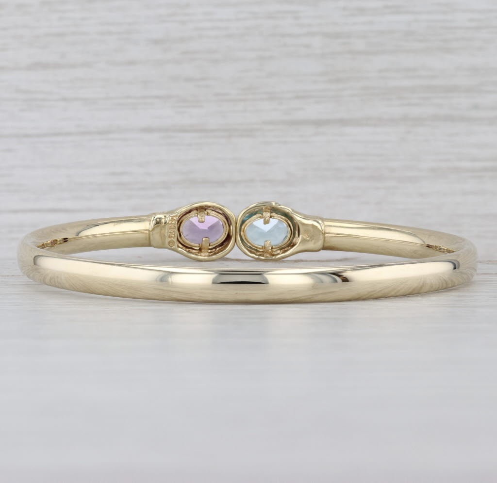 2.70ctw Amethyst Blue Topaz Bangle Bracelet 14k Yellow Gold 6.75"
