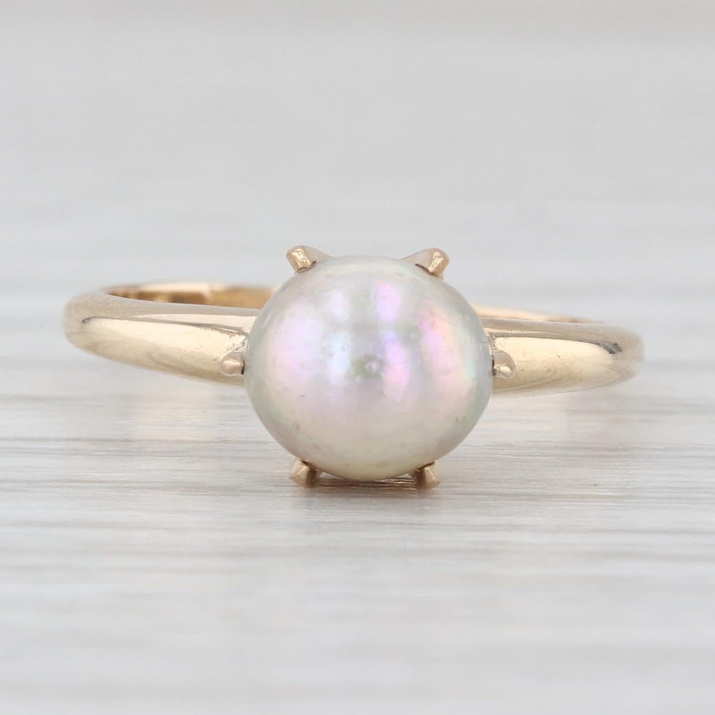 Gray Saltwater Cultured Pearl Solitaire Ring 14k Yellow Gold Size 5