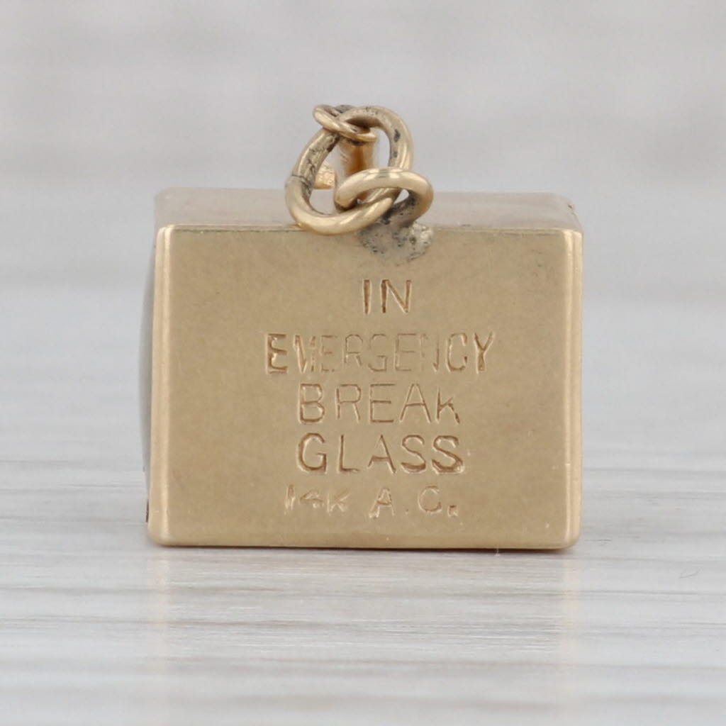 Gray Vintage Emergency Funny Money 1 Dollar Bill Glass Box 14k Yellow Gold