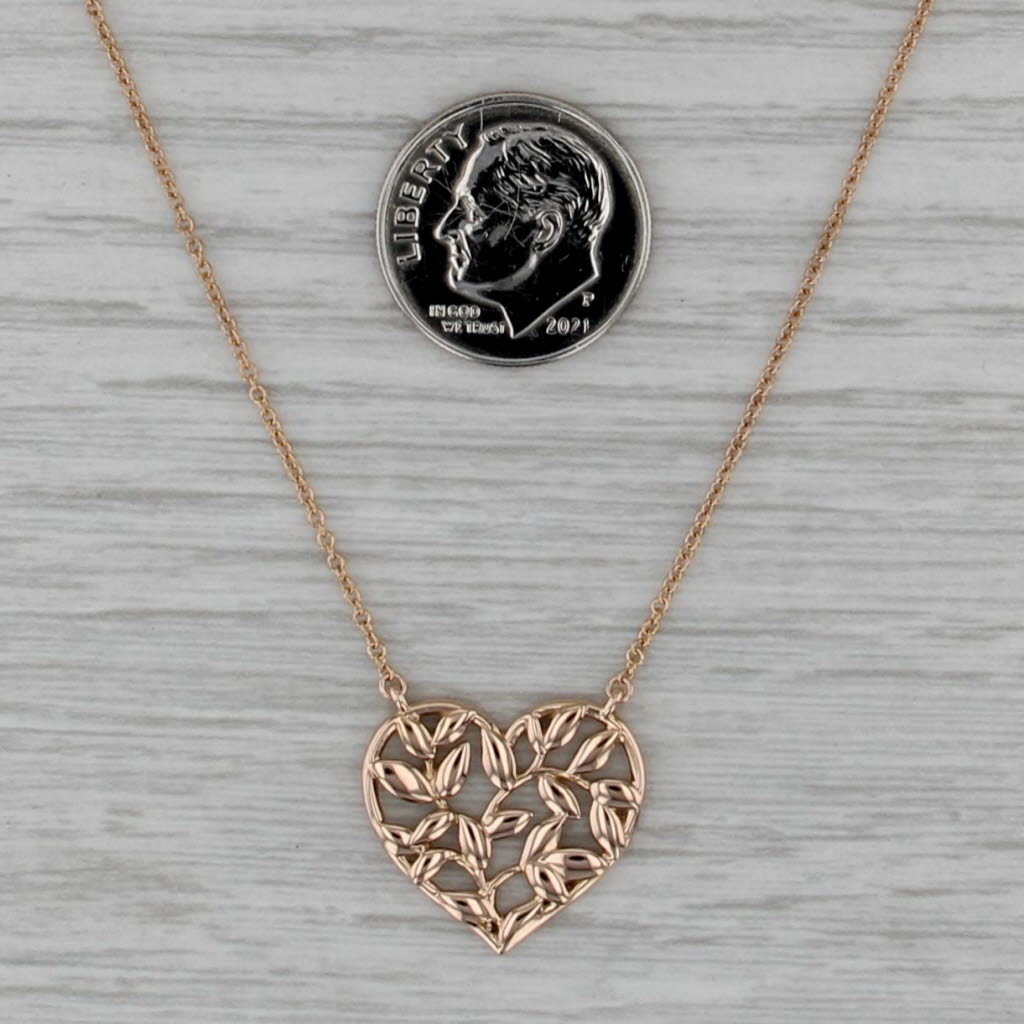 Tiffany Paloma Picasso Olive Leaf Heart Pendant Necklace w/ Pouch 18k Gold