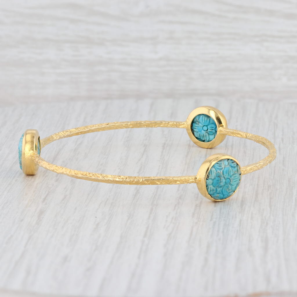 New Nina Nguyen Floral Turquoise 8" Bangle Bracelet Sterling 22k Gold Vermeil
