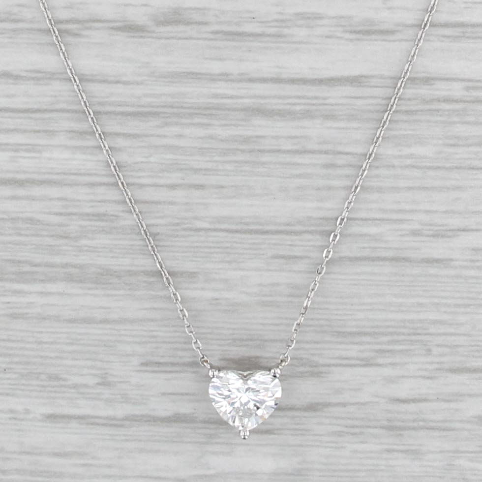 1ct VS1 E-F Lab Grown Diamond Heart Pendant Necklace 14k White Gold 16" 18"