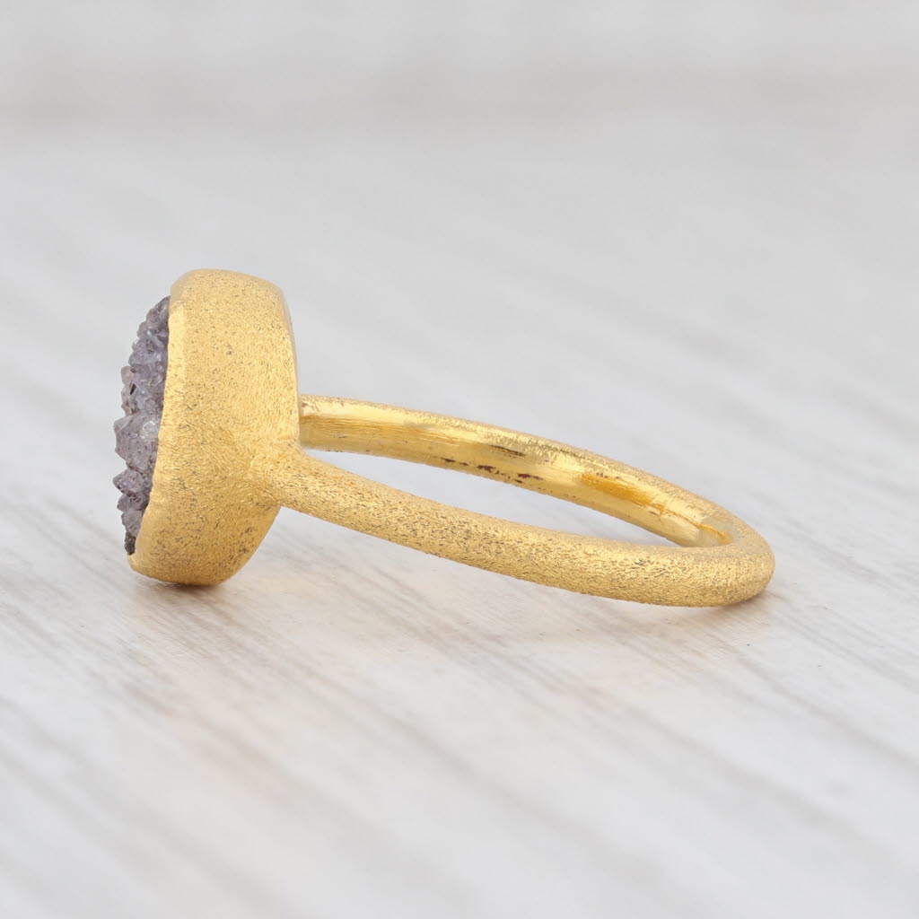 New Nina Wynn Ring Black Druzy Quartz Sterling Silver 22k Gold Vermeil Size 6