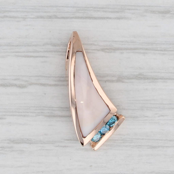 Mother of Pearl 0.10ctw Blue Diamond Floating Drop 14k Rose Gold