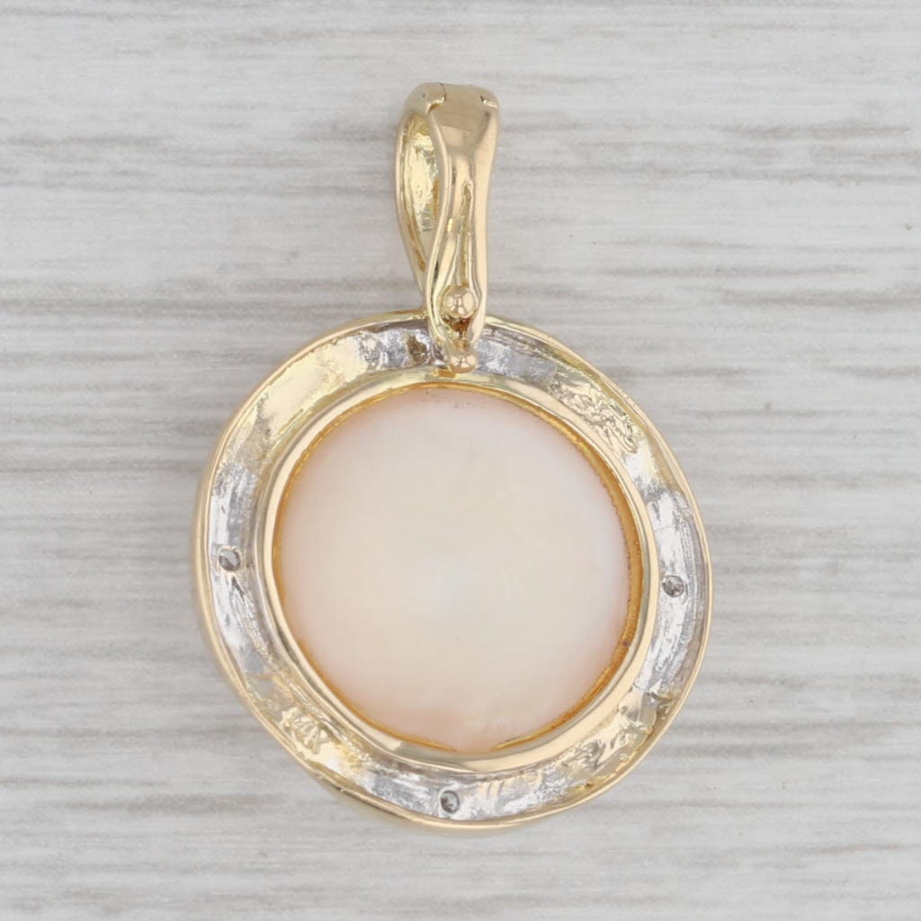 Gray Mabe Pearl Diamond Button Enhancer Pendant 14k Yellow Gold Clip Bail