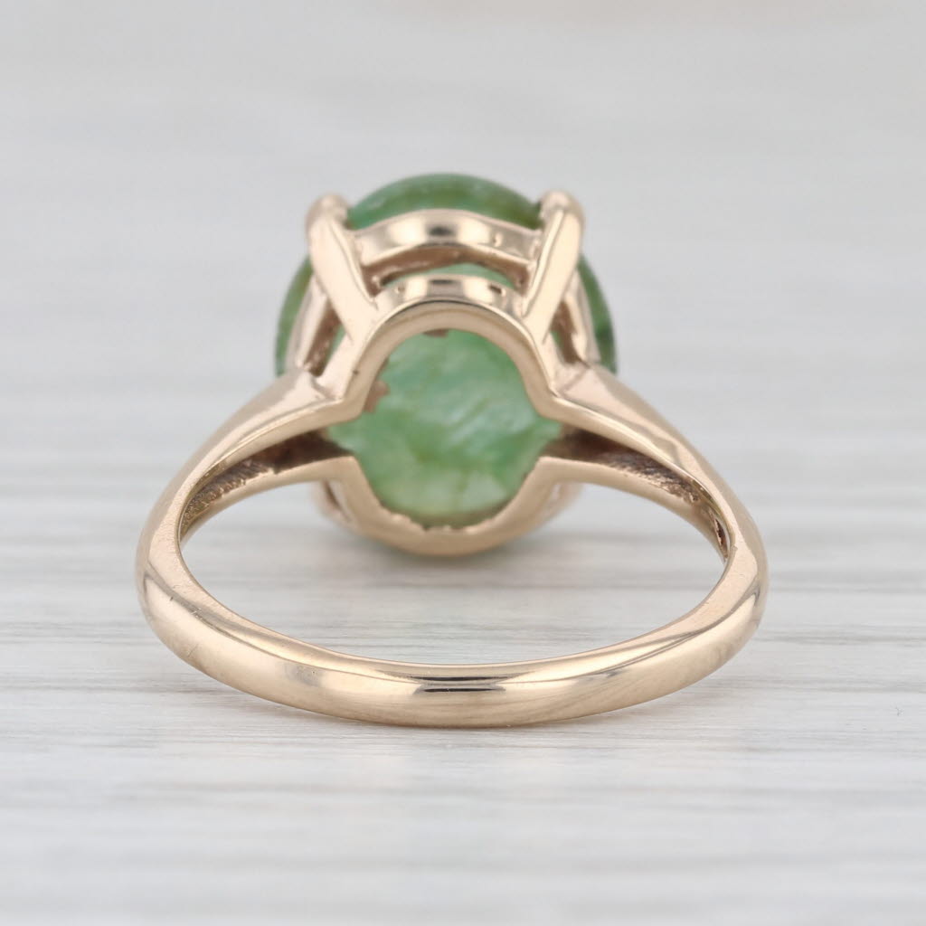 Oval Cabochon Green Jadeite Jade Solitaire Ring 14k Yellow Gold Size 6