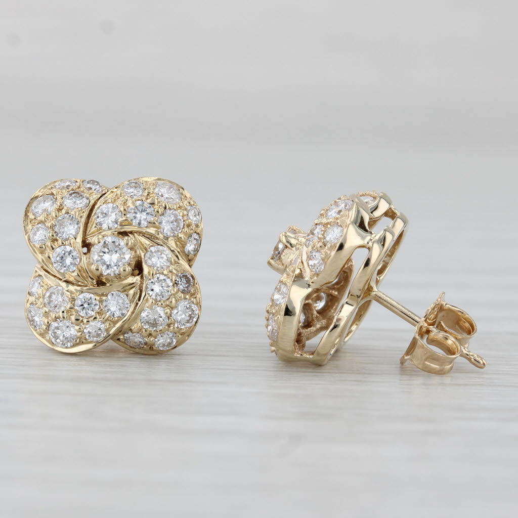 Light Gray 1.24ctw Diamond Swirl Flower Stud Earrings 14k Yellow Gold