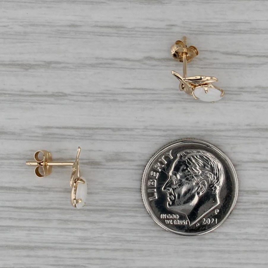 Opal Flower Stud Earrings 14k Yellow Gold Oval Cabochons