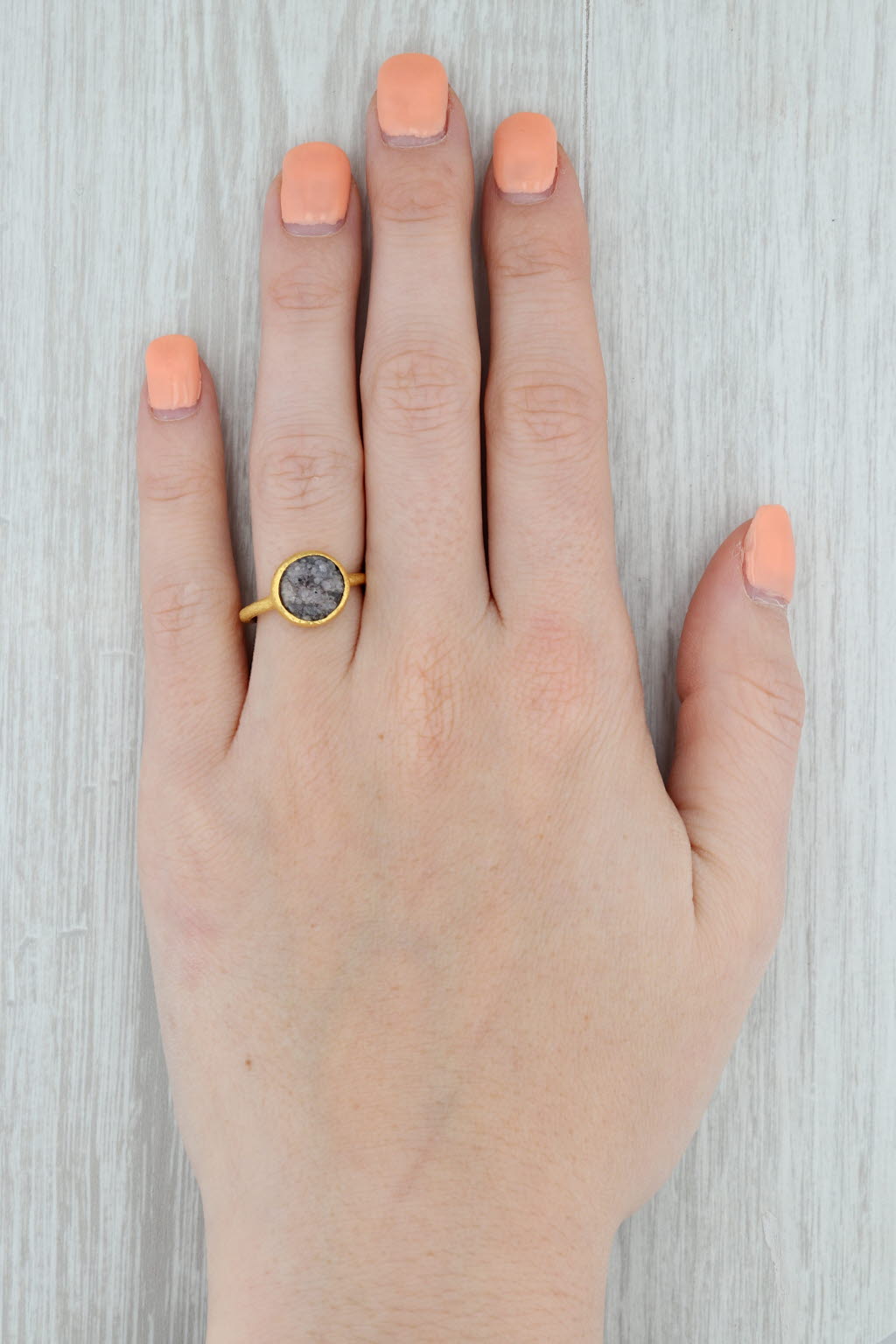 New Nina Wynn Ring Black Druzy Quartz Sterling Silver 22k Gold Vermeil Size 6