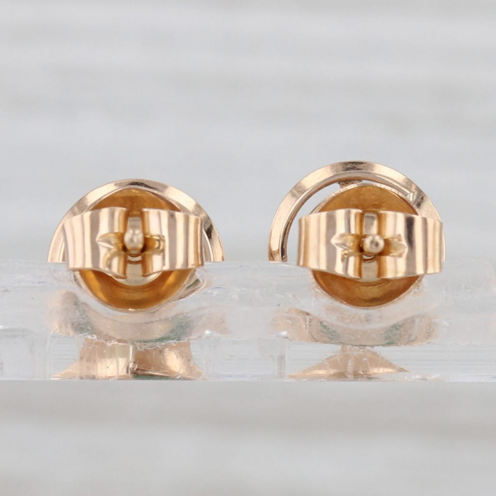 Green Nephrite Jade Stud Earrings 14k Yellow Gold Solitaire Studs