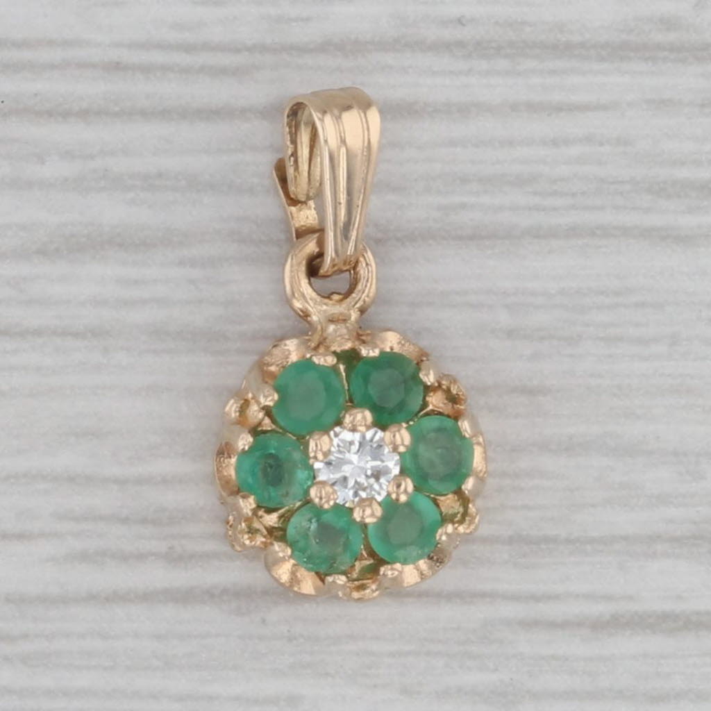 Gray 0.36ctw Emerald Diamond Flower Pendant 14k Yellow Gold Small Drop