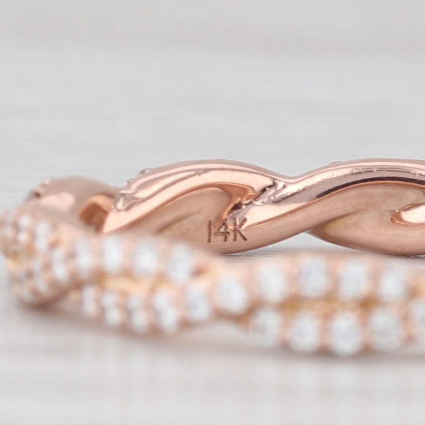 Light Gray 0.50ctw Diamond Woven Band 14k Rose Gold Stackable Wedding Ring Art Carved