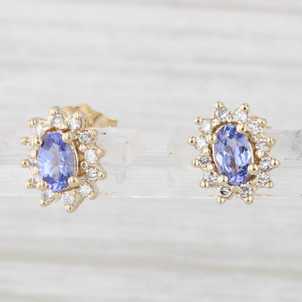 Light Gray 0.75ctw Tanzanite Diamond Halo Stud Earrings 14k Yellow Gold
