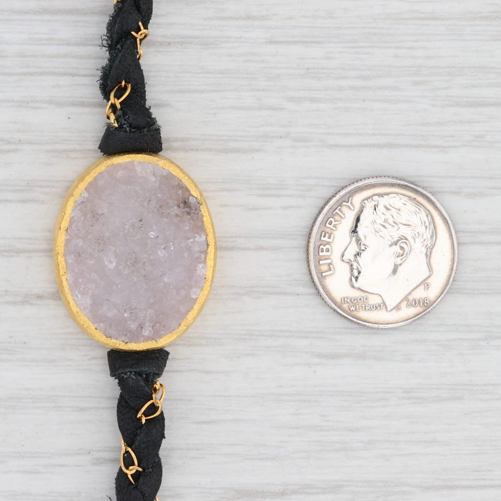 New Nina Wynn Necklace Cordelia Black Leather White Druzy Pendant NWT