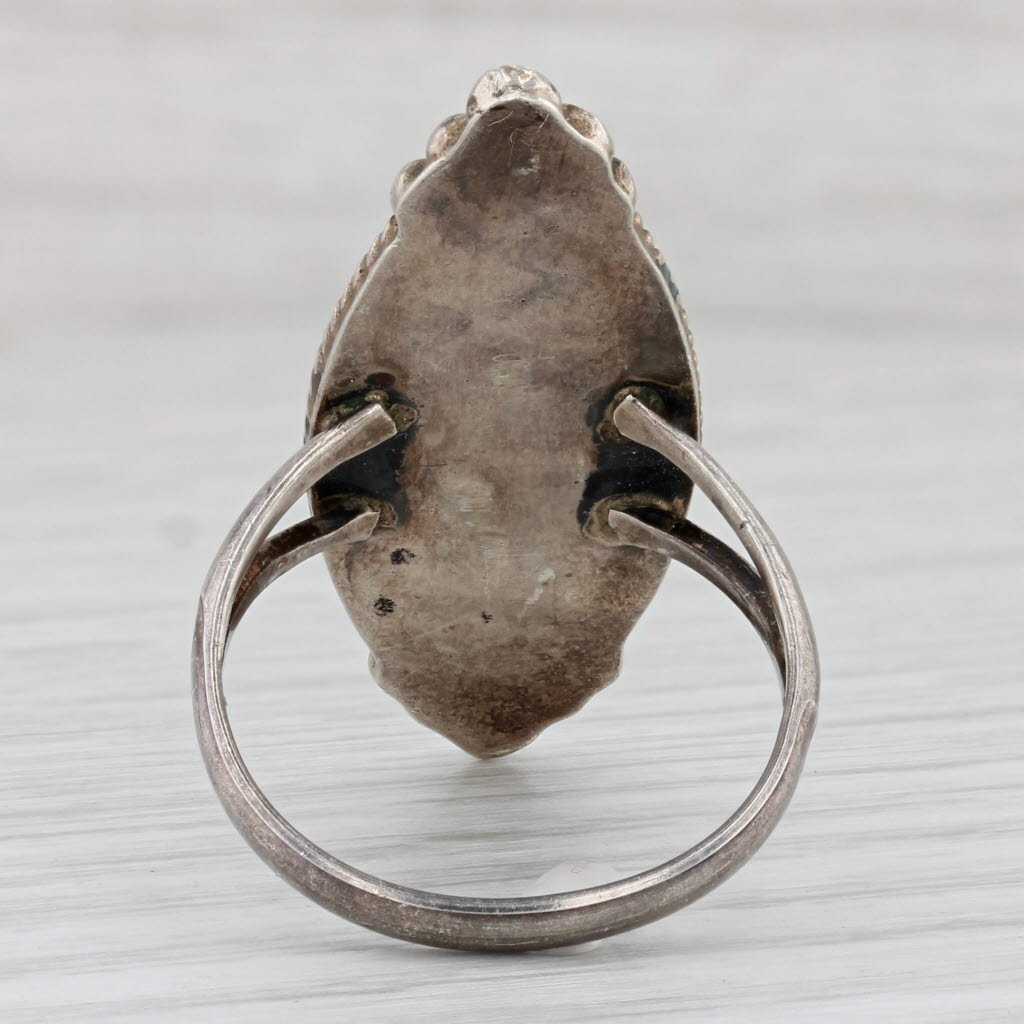 Light Gray Native American Turquoise Mother of Pearl Statement Ring Sterling Silver Size 10