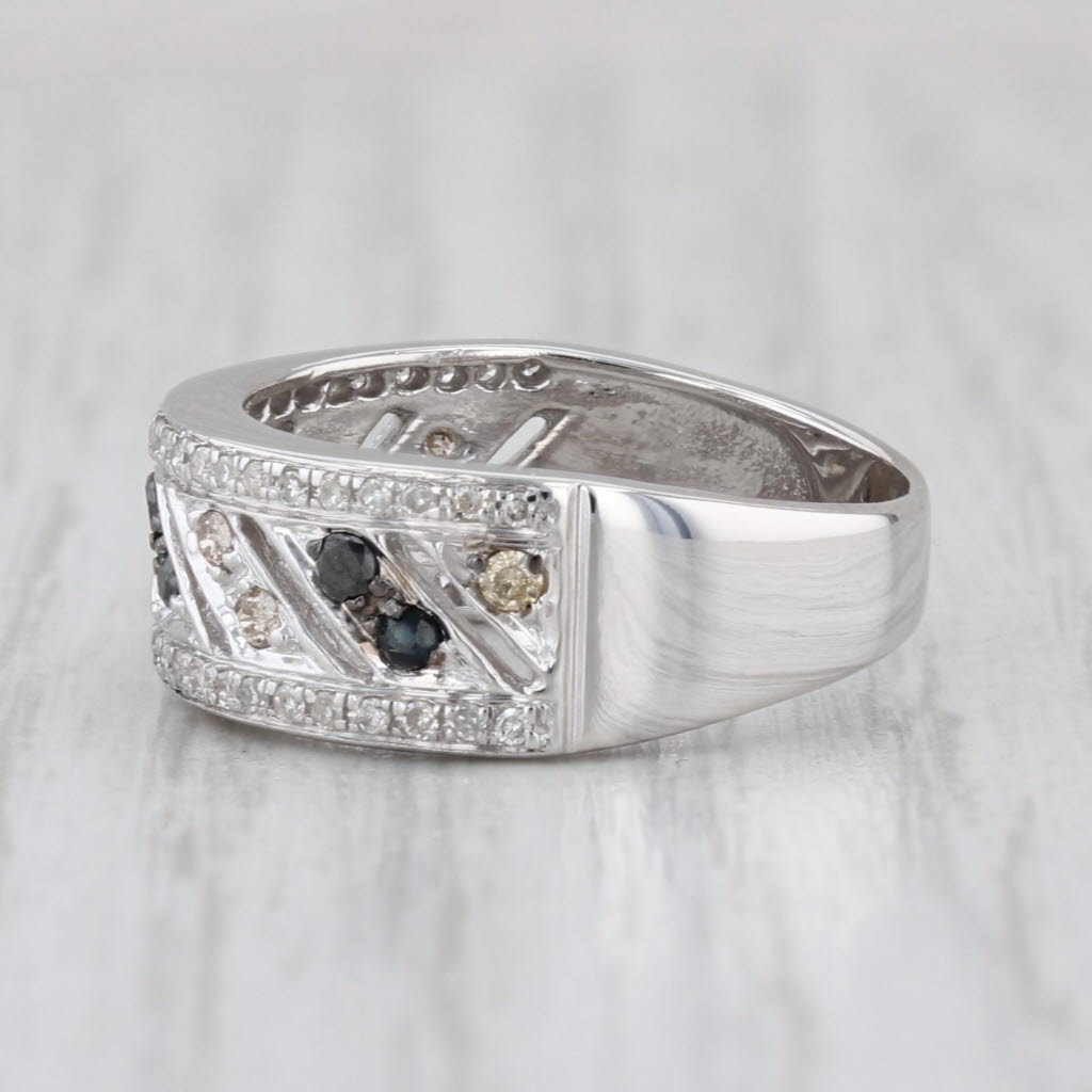 0.63ctw Black White Champagne Diamond Ring 10k White Gold Sz 6 Bridal Stackable