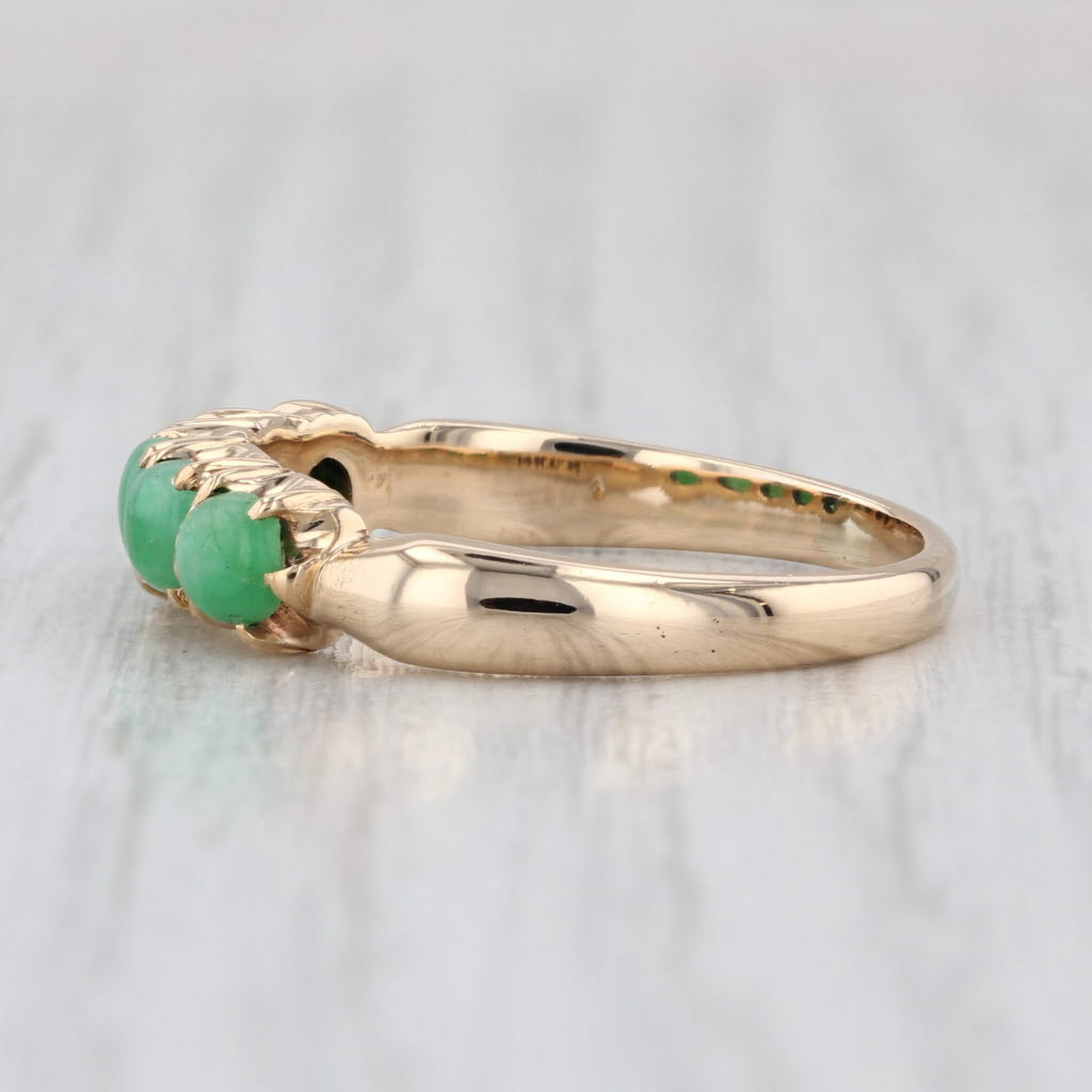 Vintage Green Jadeite Jade Ring 14k Yellow Gold Size 8 Stackable Round Cabochons