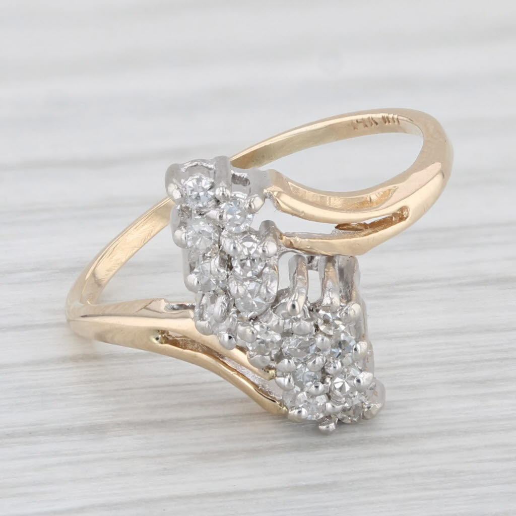 Light Gray Diamond Cluster Bypass Ring 14k Yellow Gold Size 4.5