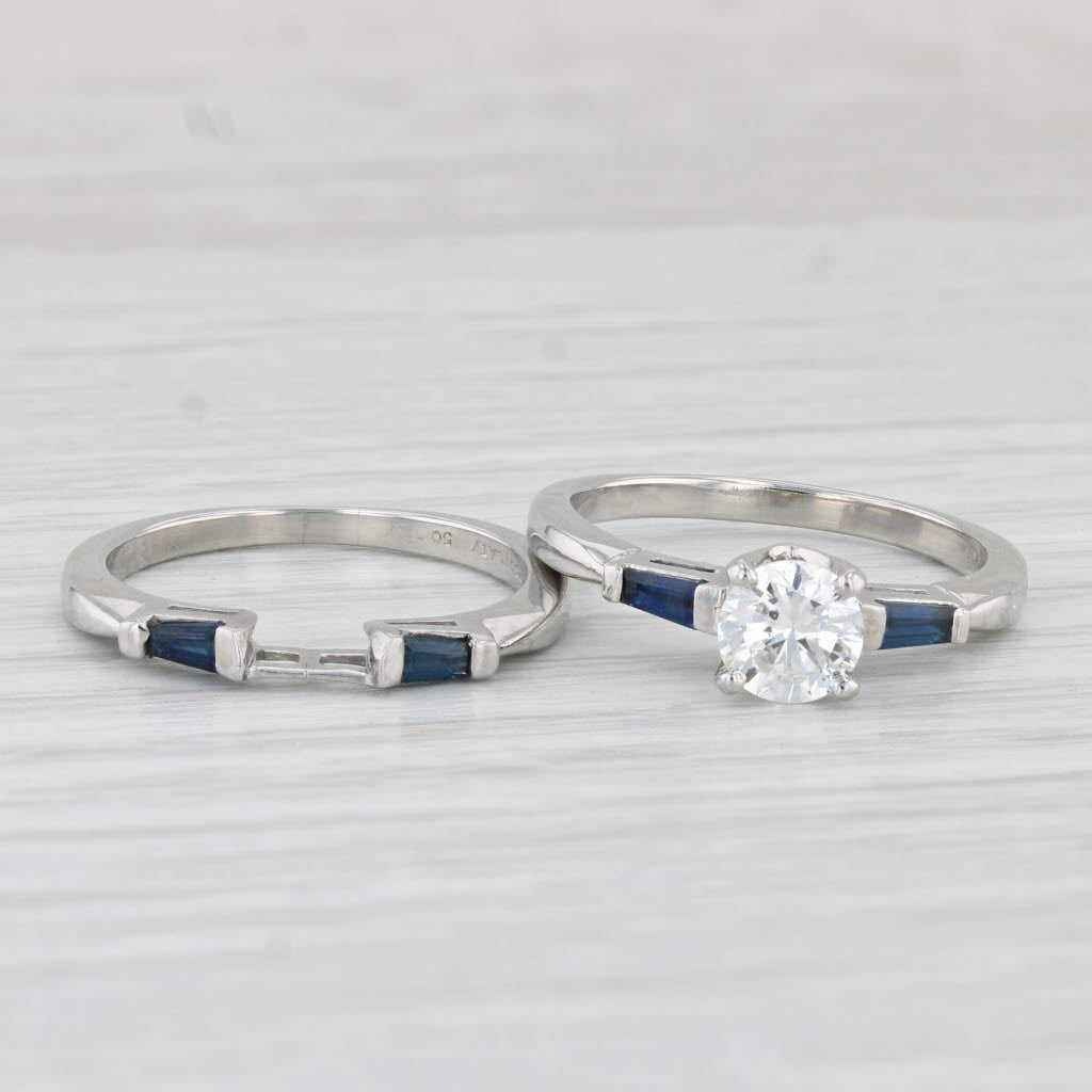 Light Gray 1.17ctw Round Diamond Engagement Ring Wedding Band Guard Platinum Size 7.5 GIA