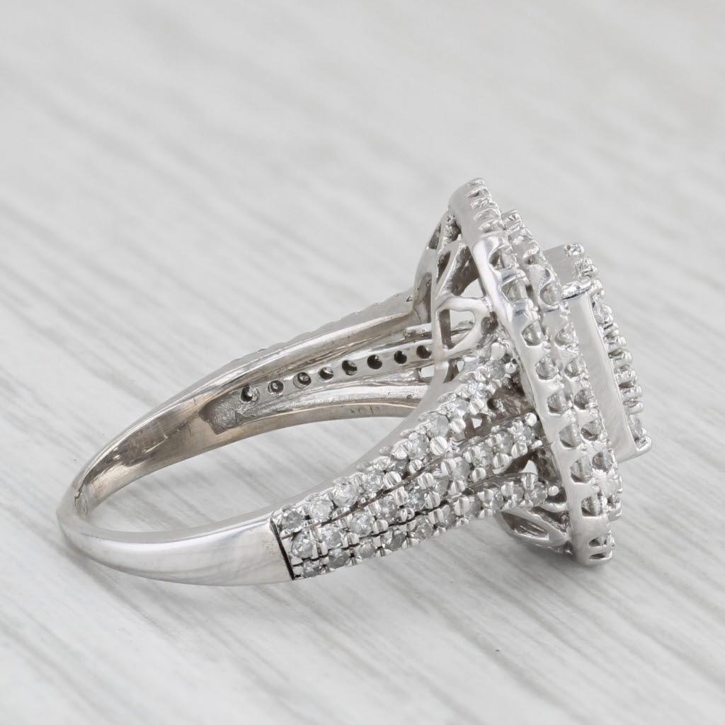 Light Gray 0.85ctw Diamond Cluster Halo Engagement Ring 10k White Gold Size 6