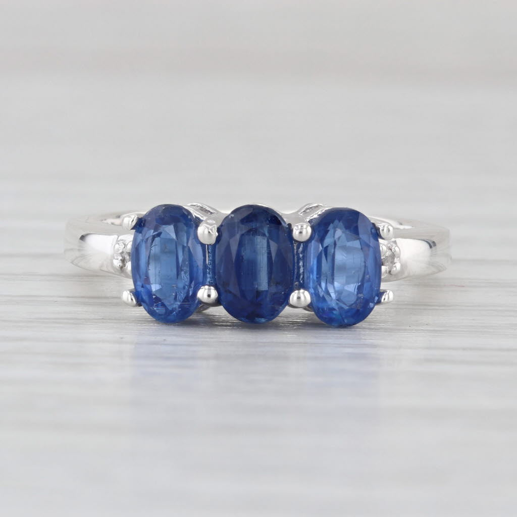 1.75ctw Oval 3-Stone Blue Kyanite Ring Sterling Silver Size 6