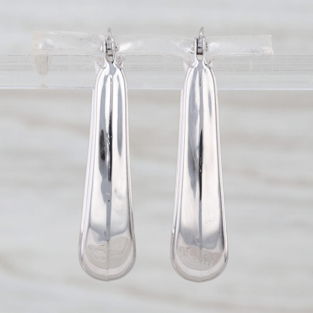 Oval Beveled Hoop Earrings 18k White Gold Snap Top Post Hoops