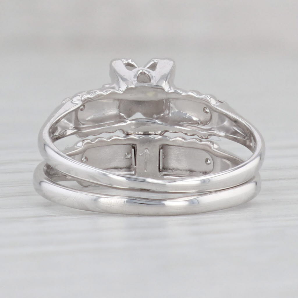 Gray Vintage Diamond Engagement Ring Wedding Band Bridal Set 14k White Gold Sz 5.75-6