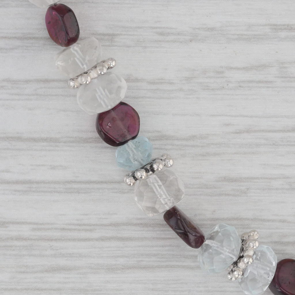 Gray Aquamarine Topaz Crystal Quartz Garnet Gemstone Bead Bracelet Sterling Silver