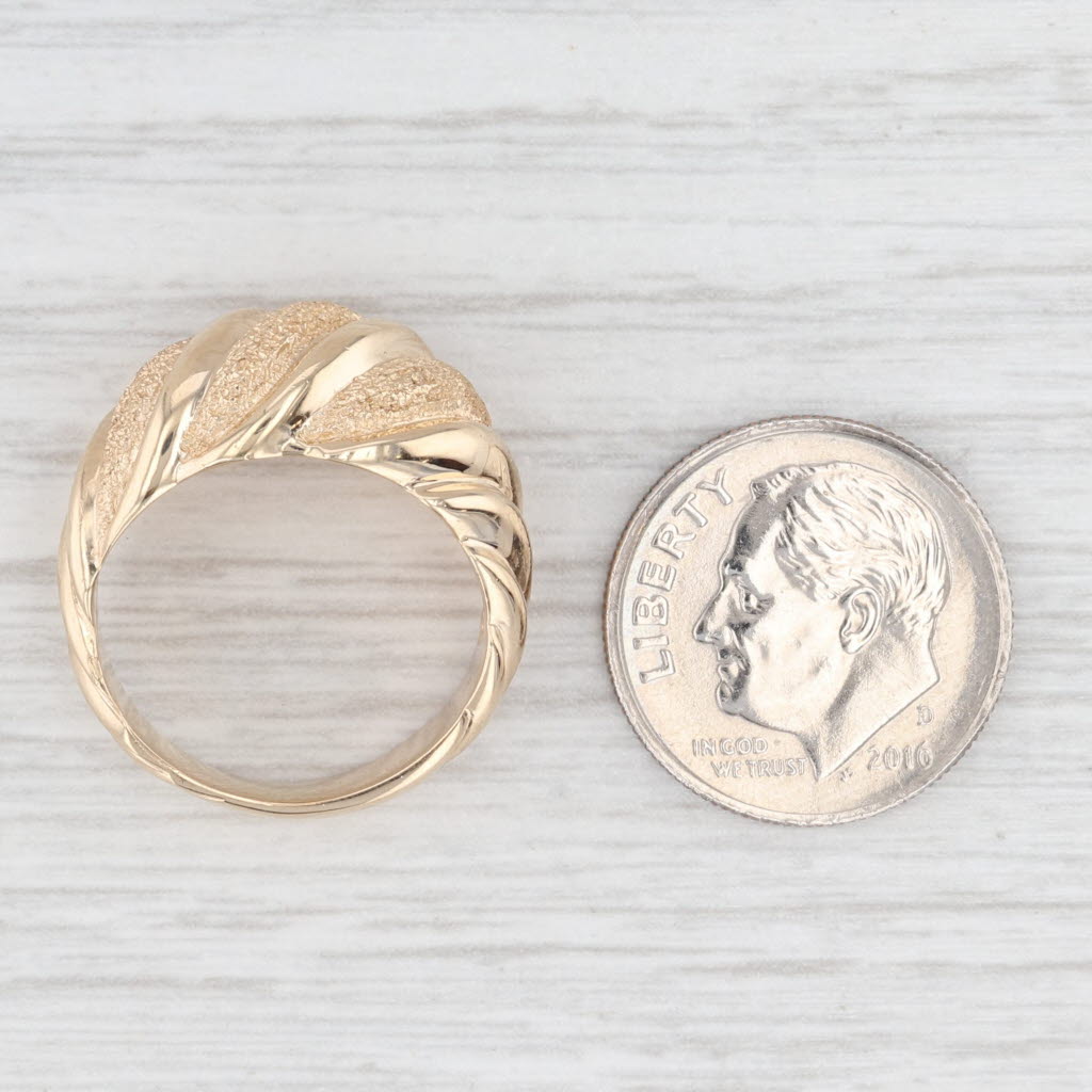 Light Gray Brushed Scalloped Croissant Domed Ring 14k Yellow Gold Size 5.25