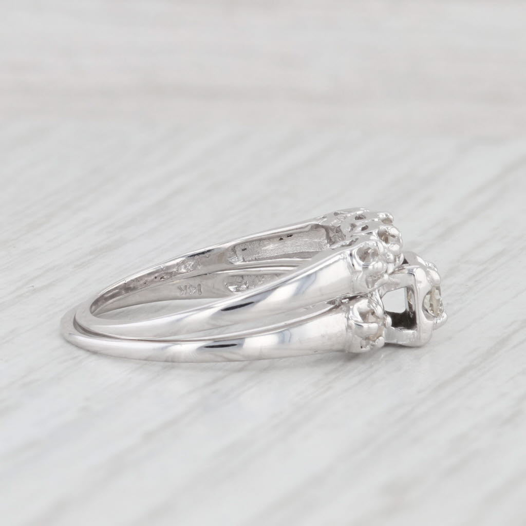 Light Gray Vintage 0.44ctw Diamond Engagement Ring Wedding Band Bridal Set 14k White Gold
