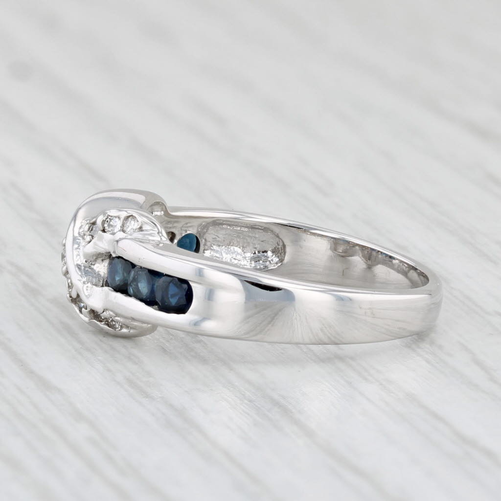 Light Gray 0.65ctw Diamond Knot Blue Sapphire Ring 14k White Gold Size 7