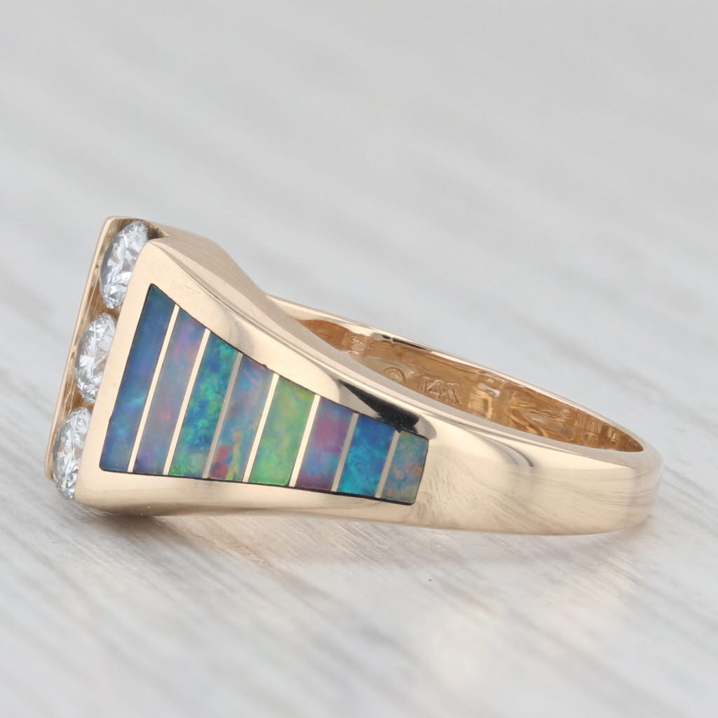 Light Gray Kabana 0.30ctw Diamond Opal Mosaic Ring 14k Yellow Gold Size 6