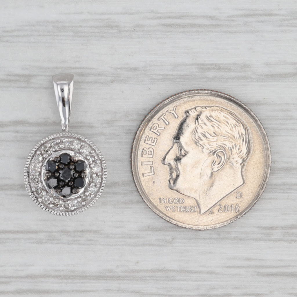 0.23ctw Black White Diamond Halo Pendant 10k White Gold Small Drop