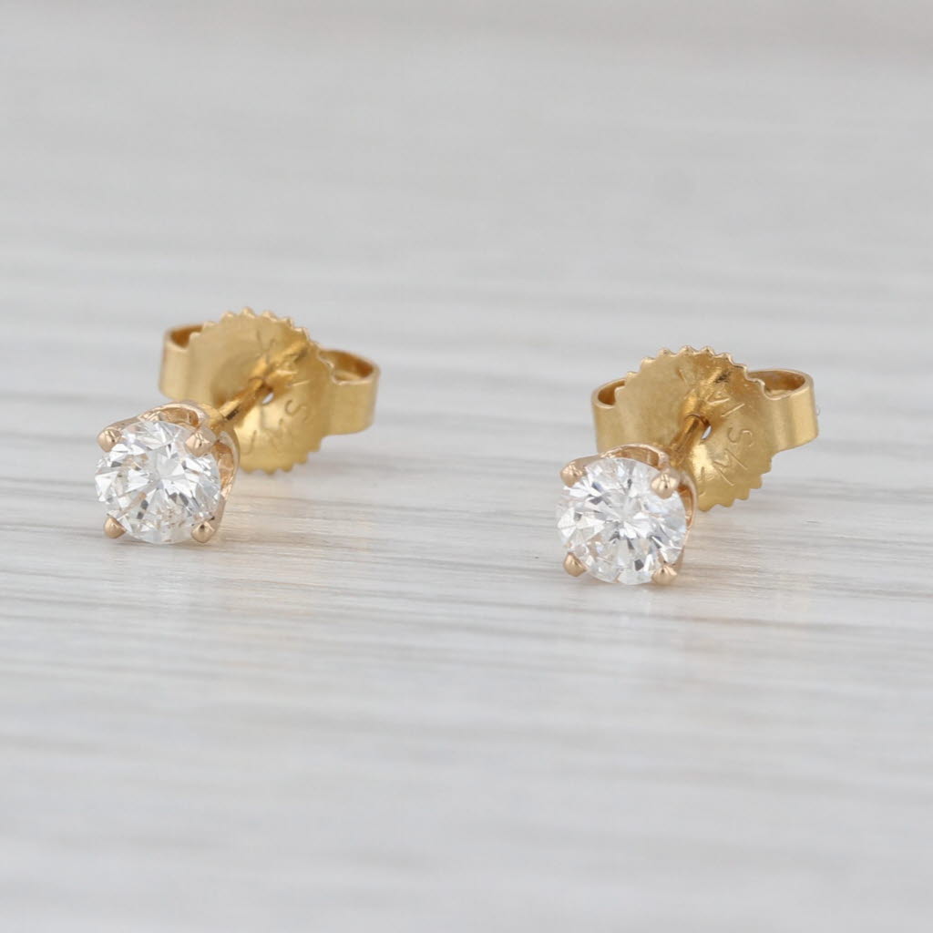 0.44ctw Diamond Stud Earrings 14k Yellow Gold Round Solitaire Studs