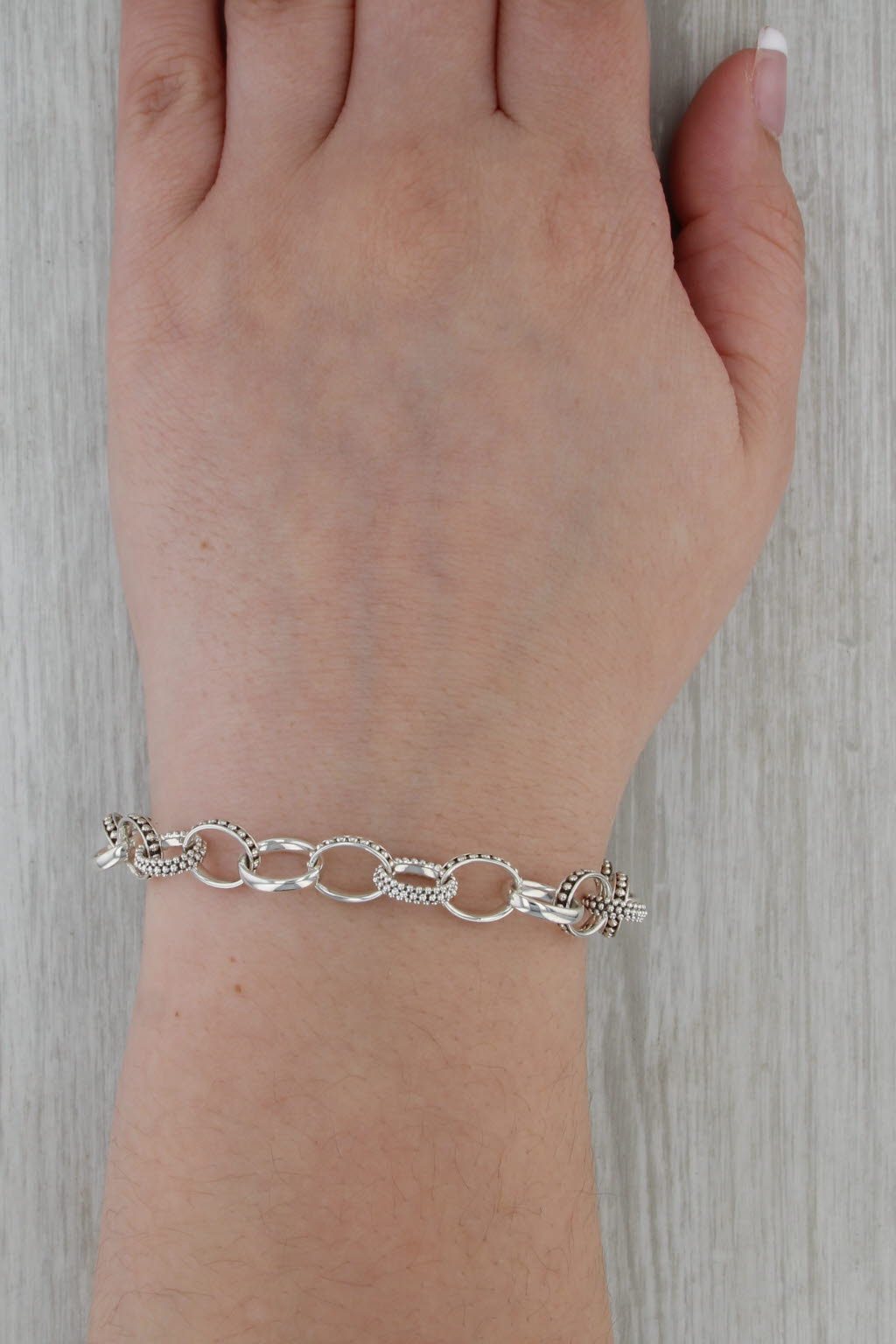 New Lagos Caviar Cable Chain Bracelet Sterling Silver w/ Pouch Card 7.75" 8.7mm