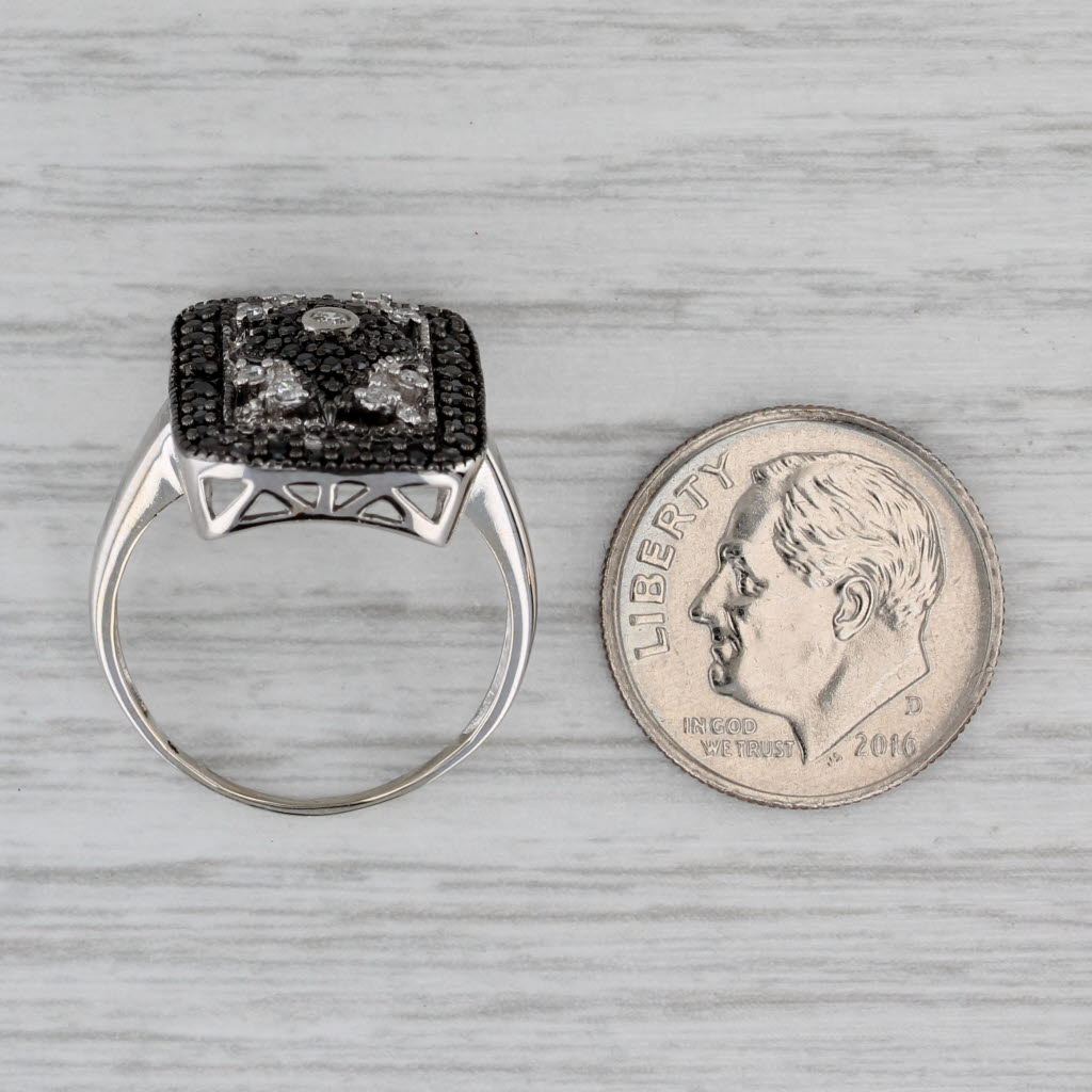 Gray 0.37ctw Black White Diamond Ring 14k White Gold Size 6.75
