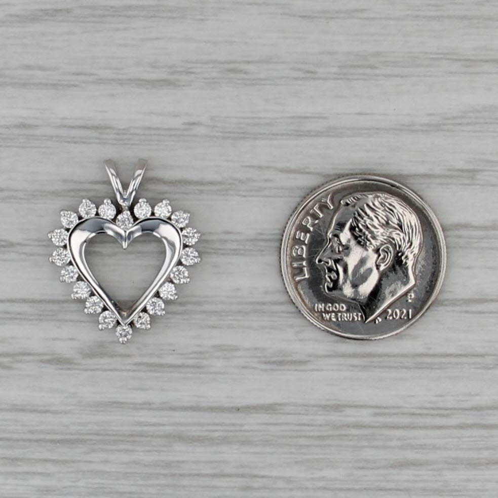 0.46ctw Diamond Open Heart Pendant 14k White Gold Small Drop