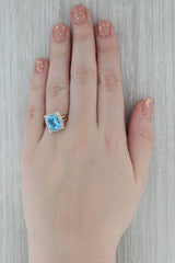 5.08ctw Blue Topaz Diamond Ring 14K Yellow Gold Cushion Solitaire Halo Size 9.25