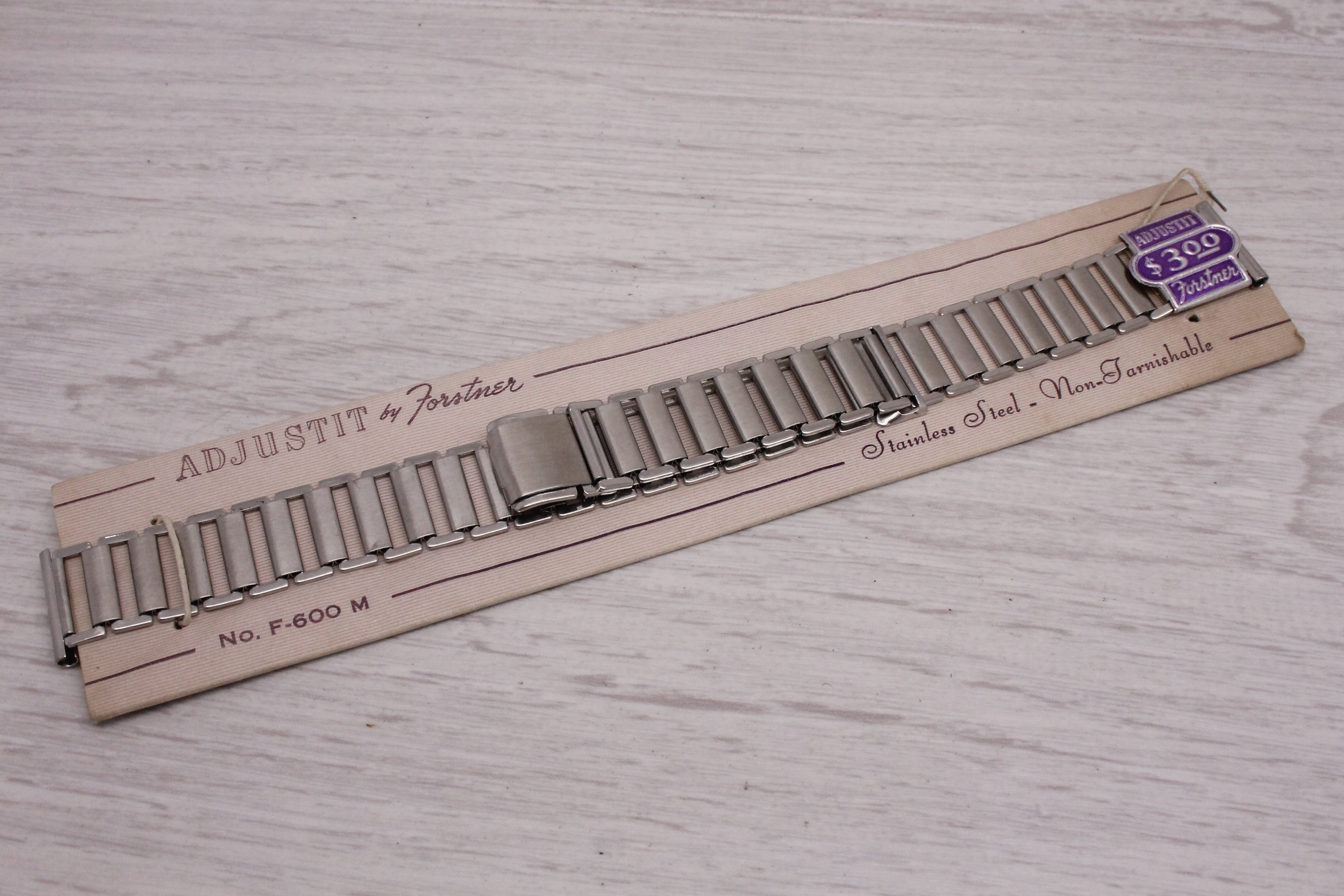 Dark Gray Vintage Forstner Adjustit 16mm Steel Wrist Watch Ladder Bracelet NOS Unworn Band