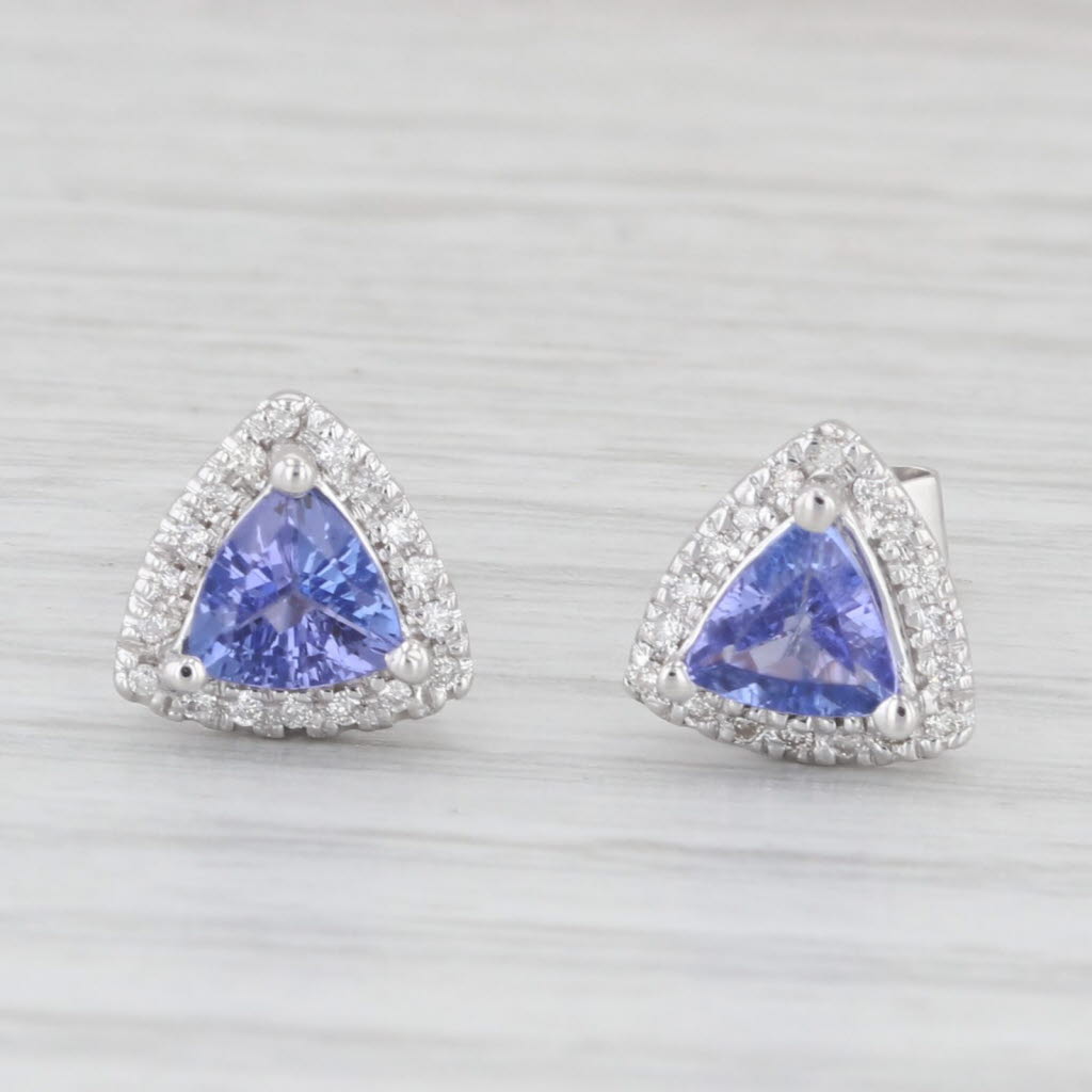 Light Gray 0.94ctw Tanzanite Diamond Halo Stud Earrings 18k White Gold