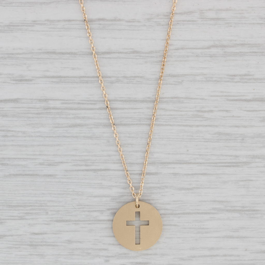 Gray New Cross Medallion Pendant Necklace 14k Gold 16-18" Adjustable Cable Chain