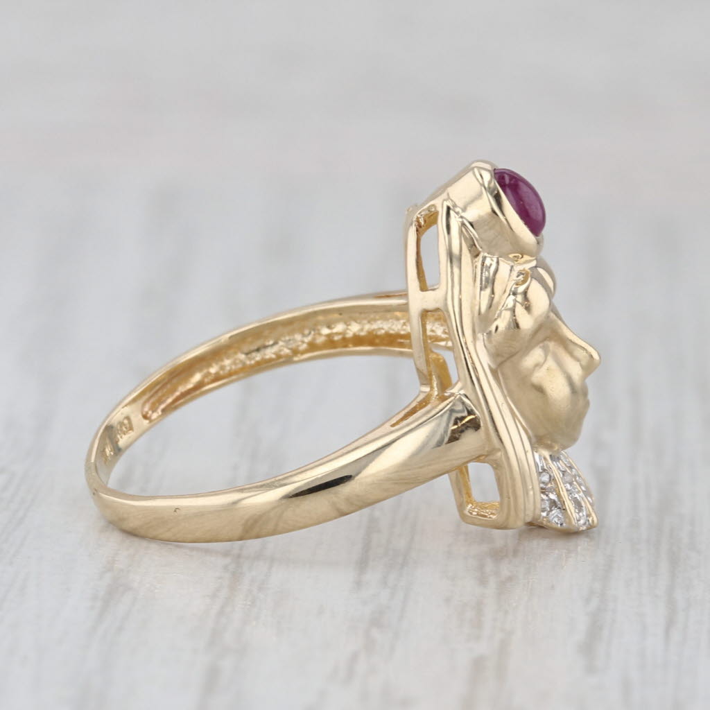 Ruby Diamond Egyptian Pharaoh Bust Ring 14k Yellow Gold Size 8.5