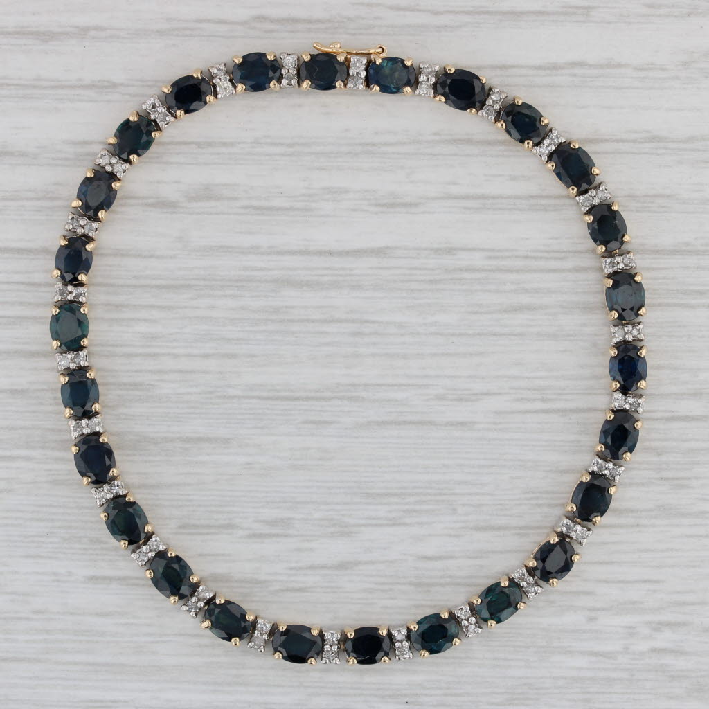Gray 8.25ctw Blue Sapphire Tennis Bracelet 14k Yellow Gold 7.5" 4.2mm