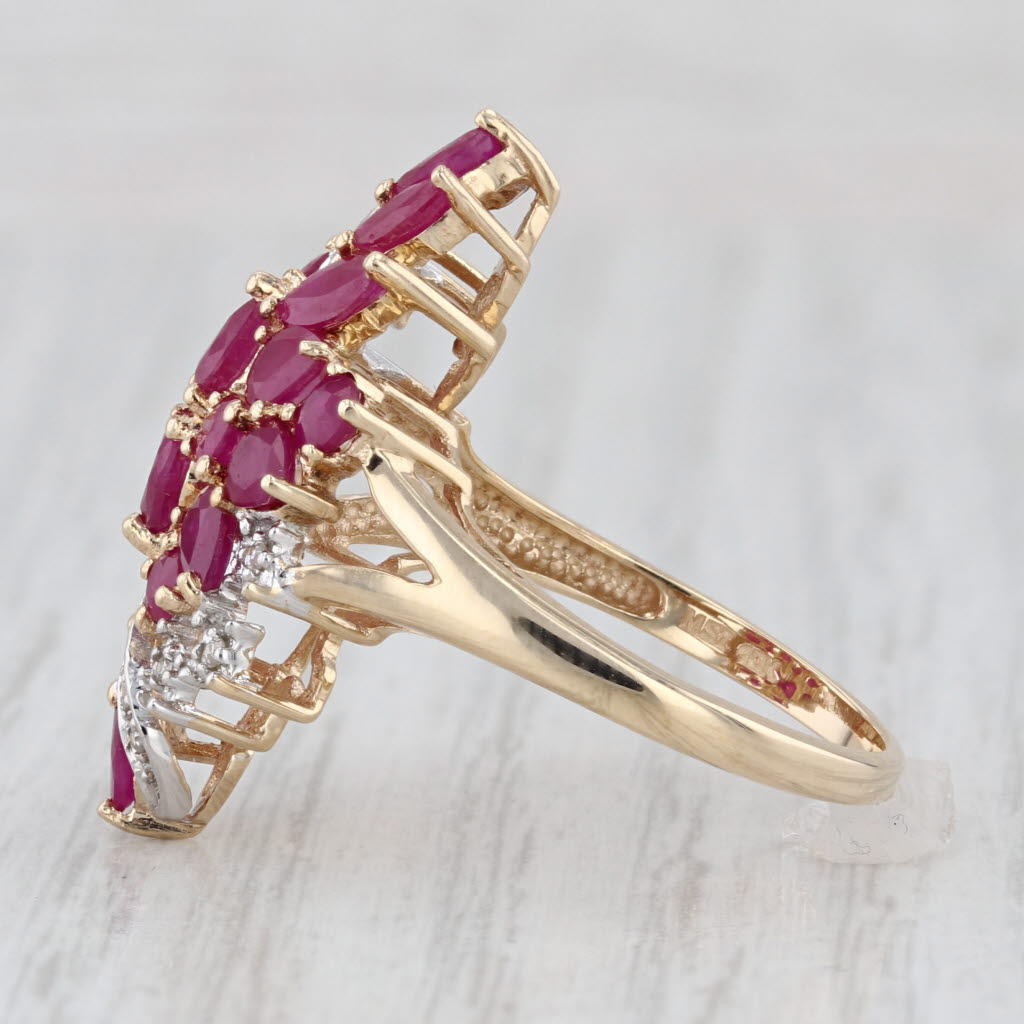 2.84ctw Ruby Diamond Flower Cluster Ring 10k Yellow Gold Size 7.25 Cocktail