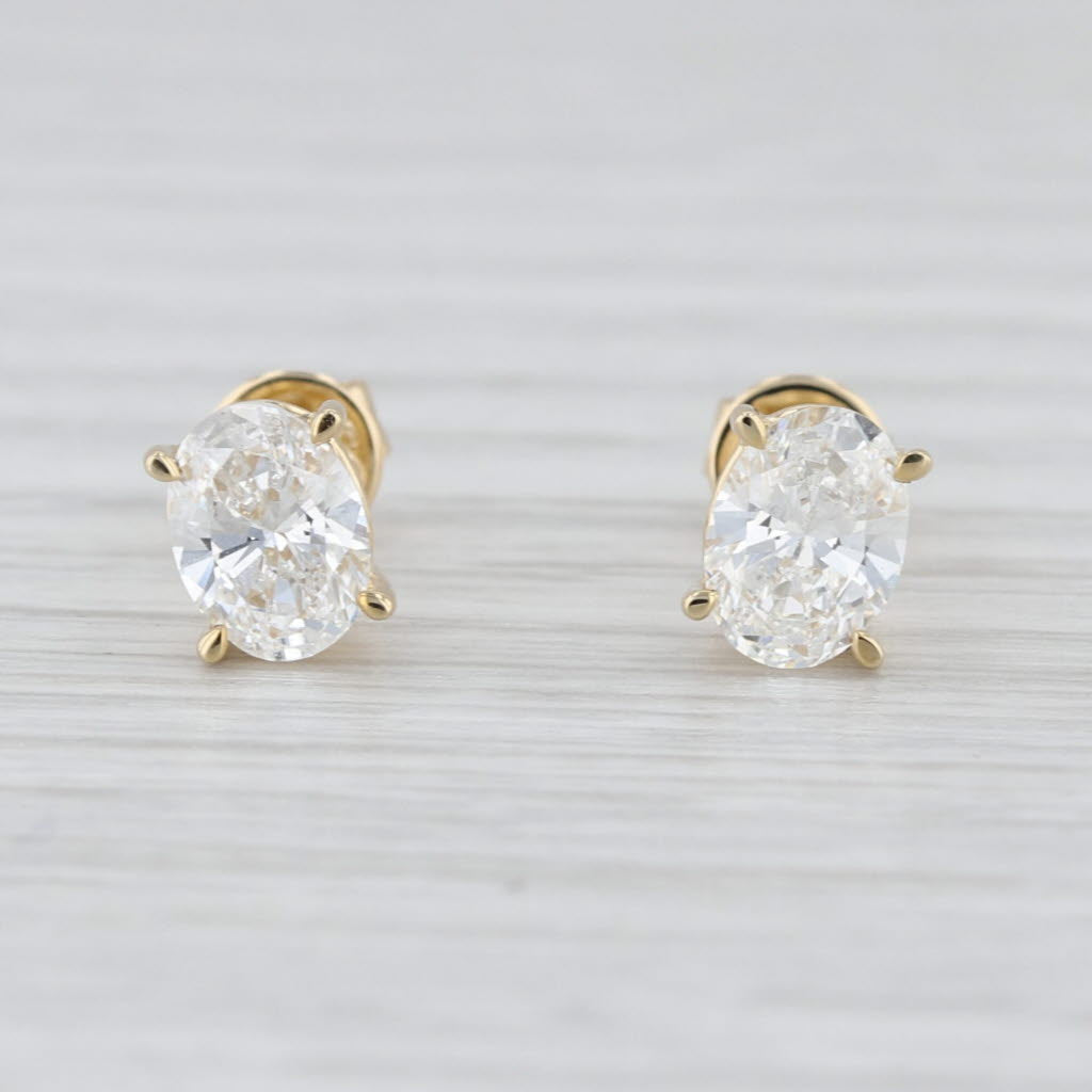 New 1.13ctw Lab Grown Diamond Stud Earrings 14k Yellow Gold Oval Solitaire Studs