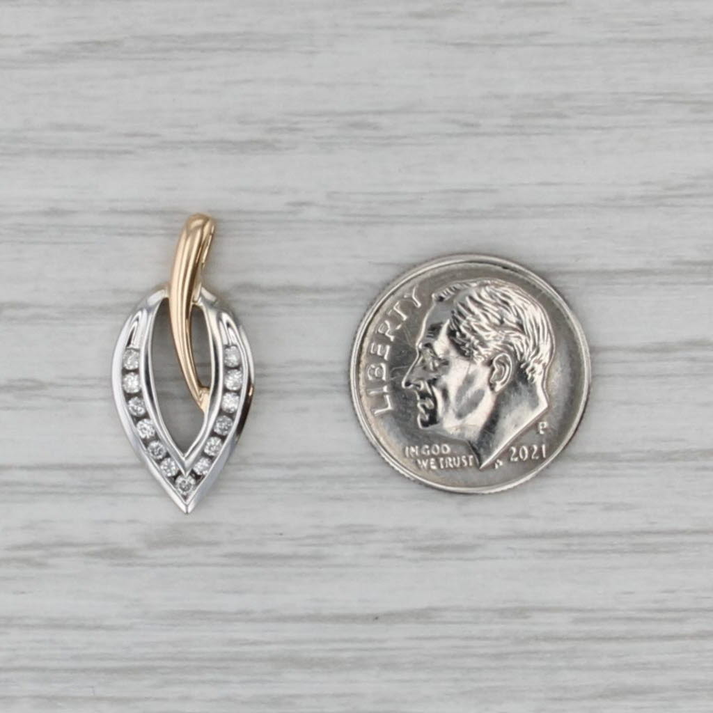 0.14ctw Diamond Leaf Pendant 14k White Yellow Gold Drop