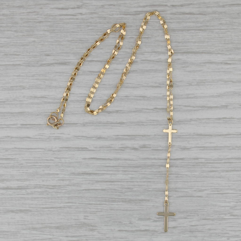 Cross Lariat Necklace 14k Yellow Gold 16" 18" Mirror Chain