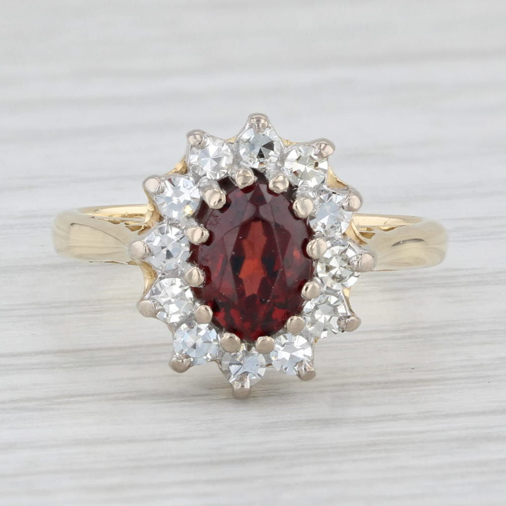 Light Gray 1.26ctw Oval Garnet Diamond Halo Ring 18k Yellow Gold Size 5