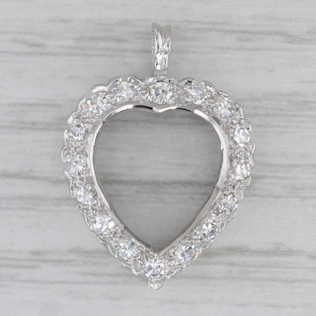 Gray Vintage 0.30ctw Diamond Open Heart Pendant 14k White Gold